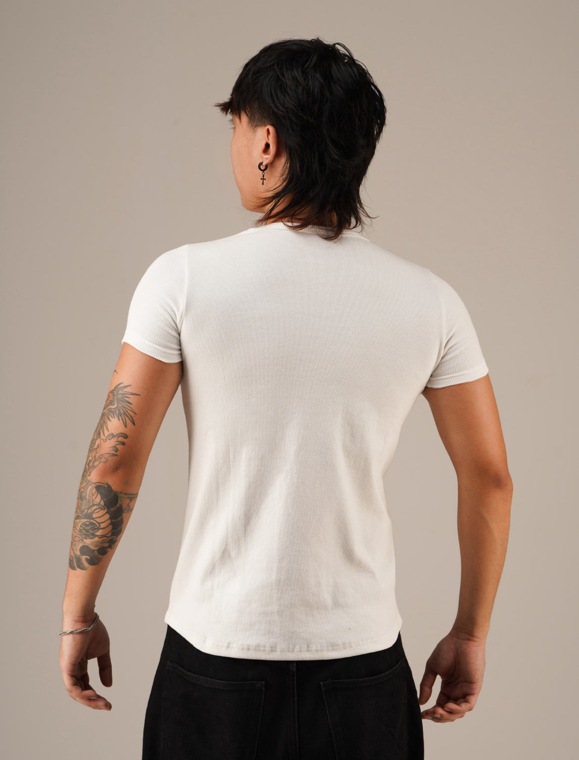 Muscle Fit Ribbed(White)