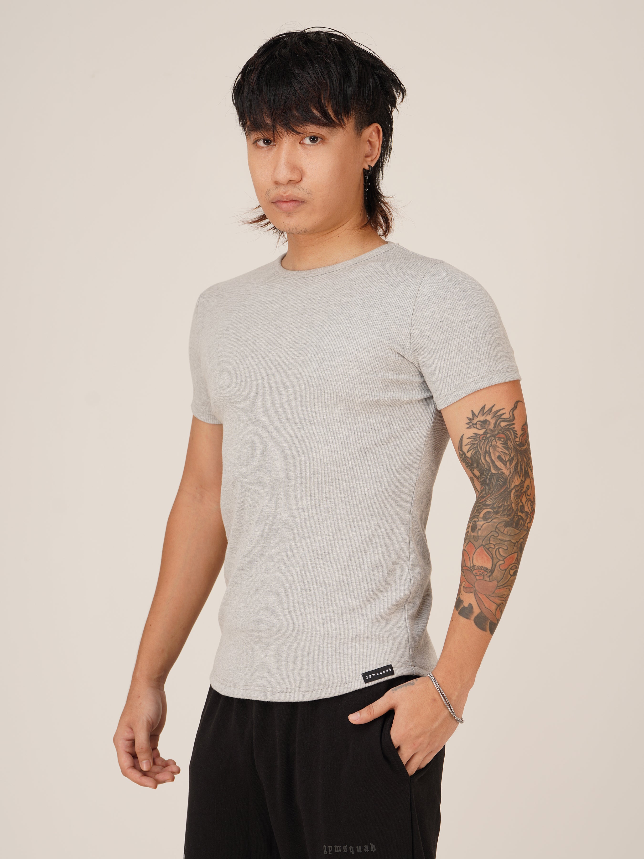 Muscle Fit Ribbed(Grey)