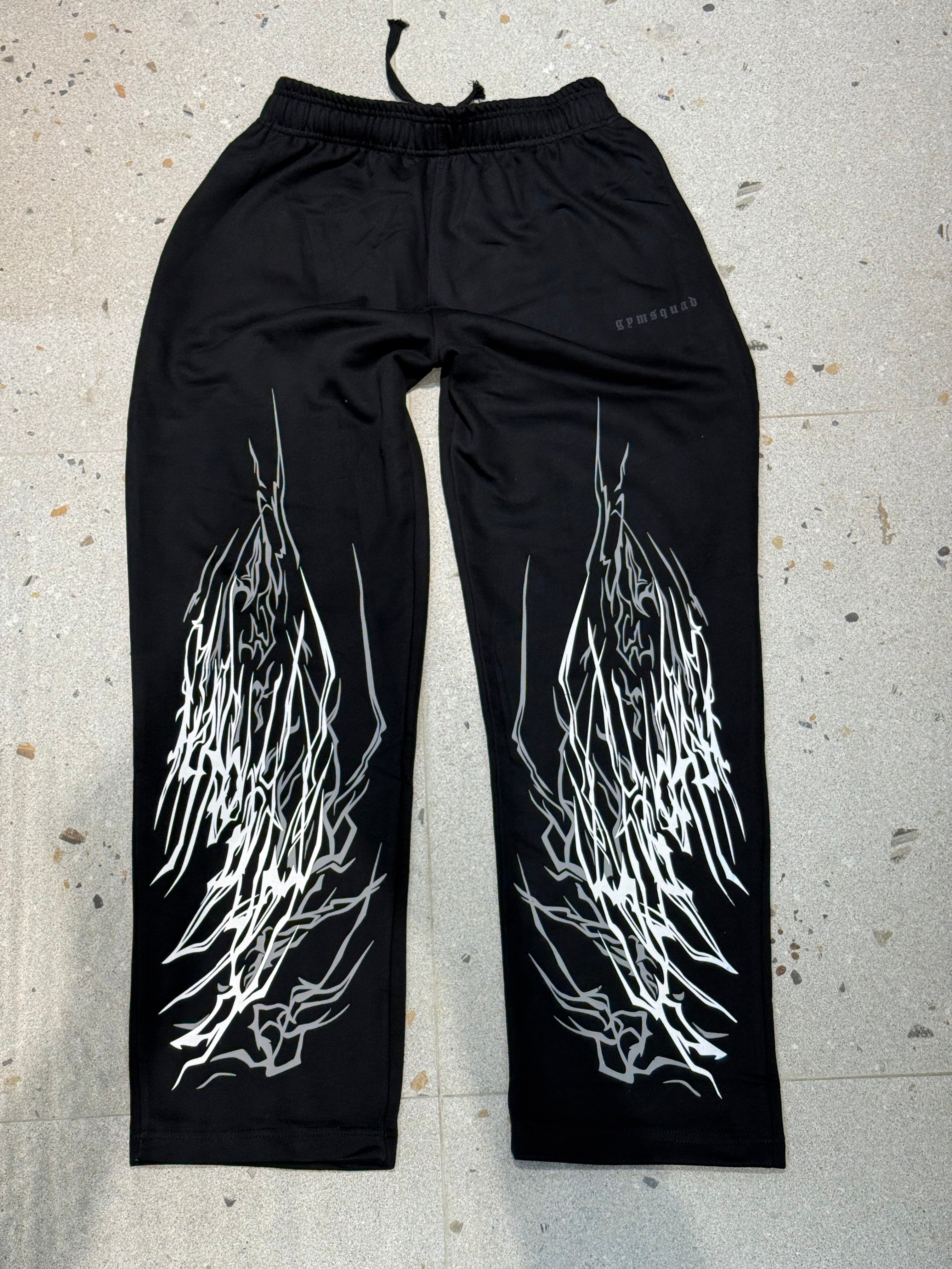 Flame Printed Baggy Sweatpants(Black)