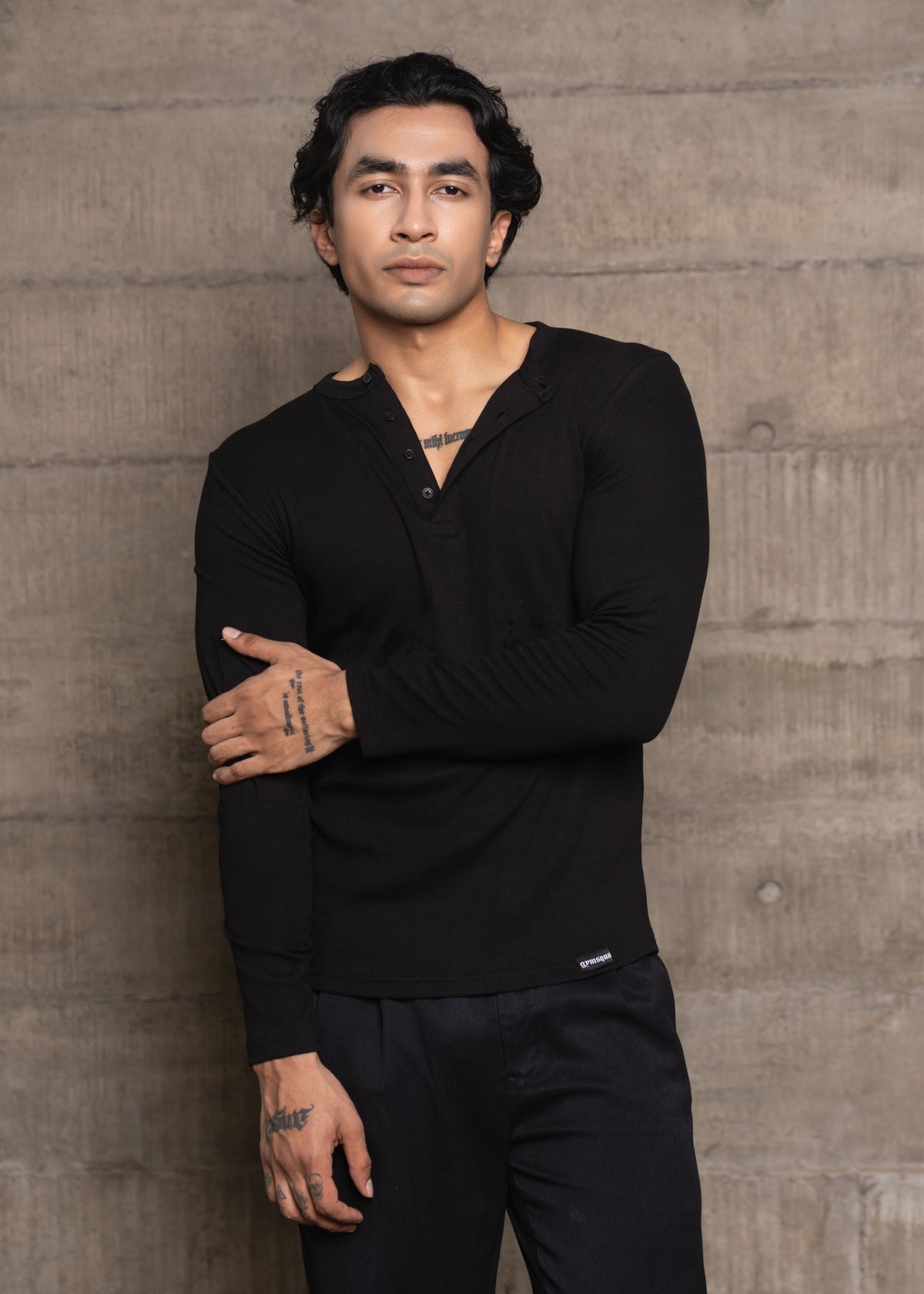 Henley Full Sleeve- Black
