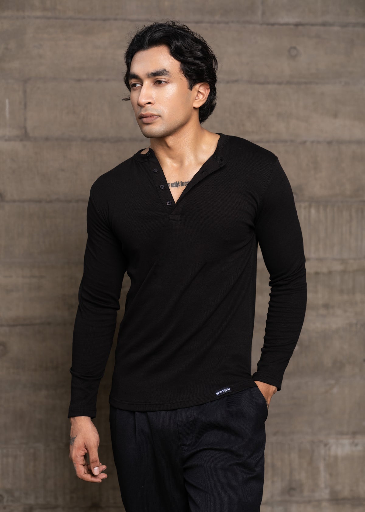 Henley Full Sleeve- Black