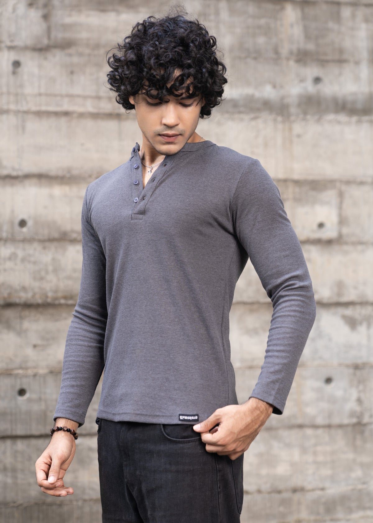 Henley Full Sleeve- Dark Grey