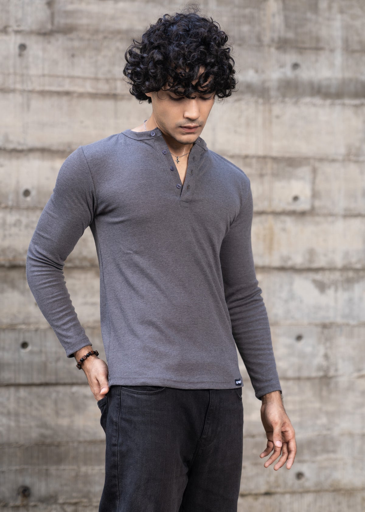 Henley Full Sleeve- Dark Grey
