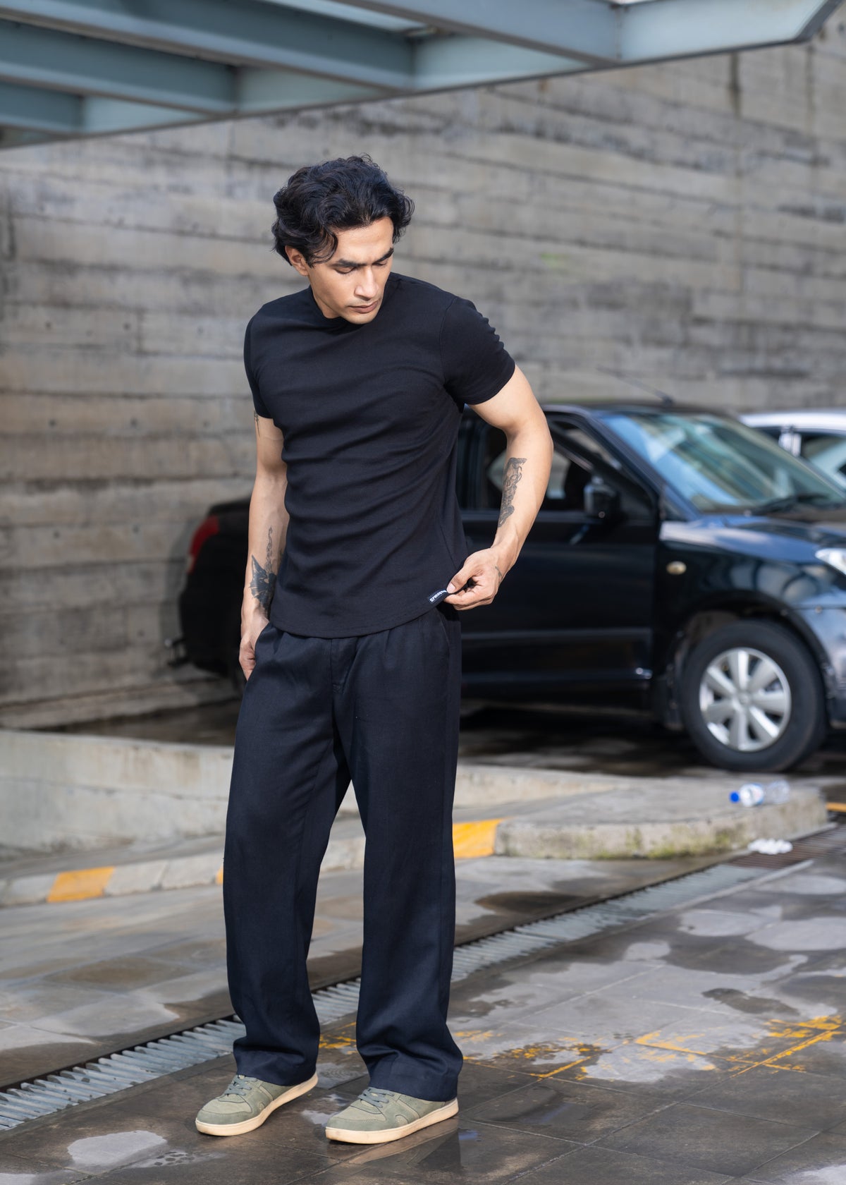 Muscle Fit Ribbed(Black)