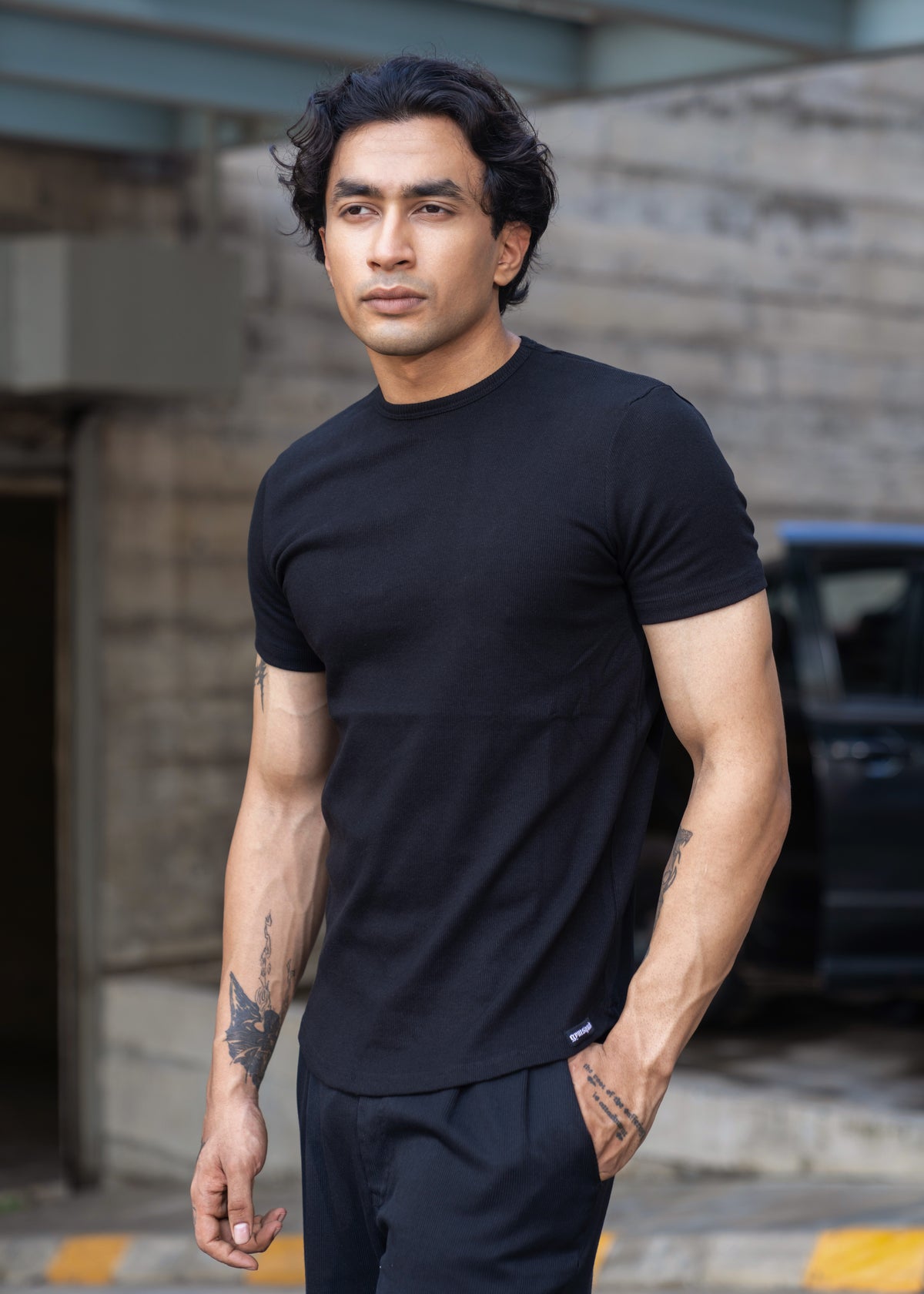 Muscle Fit Ribbed(Black)