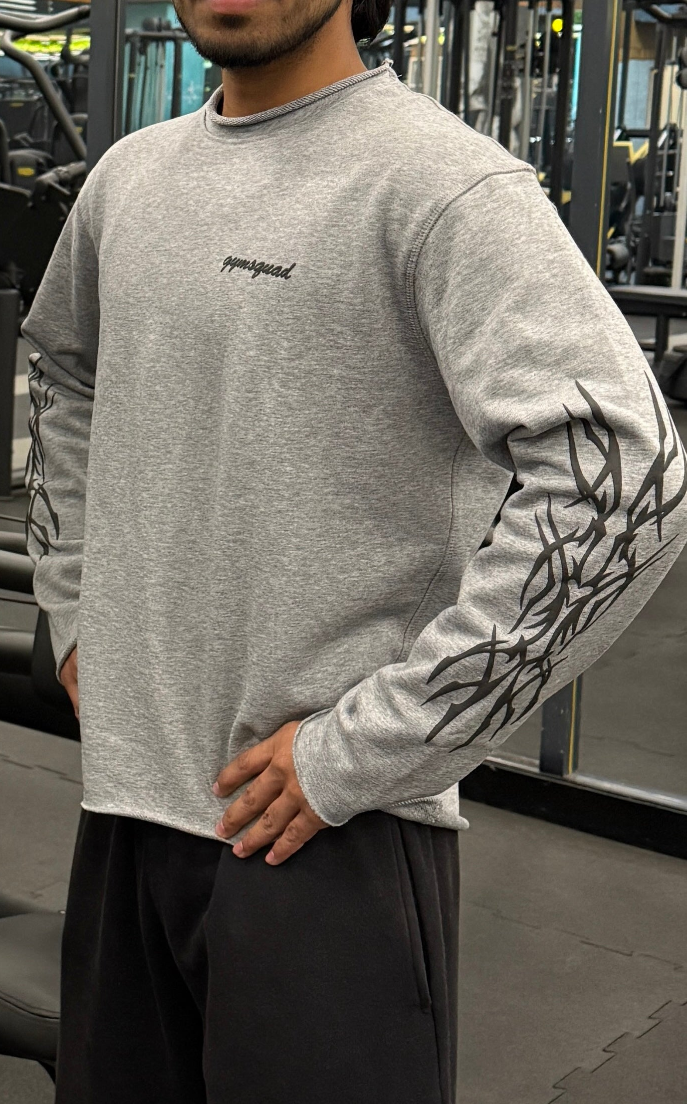 Inked BOXY-CROPED Longsleeves sweatshirt (Grey)