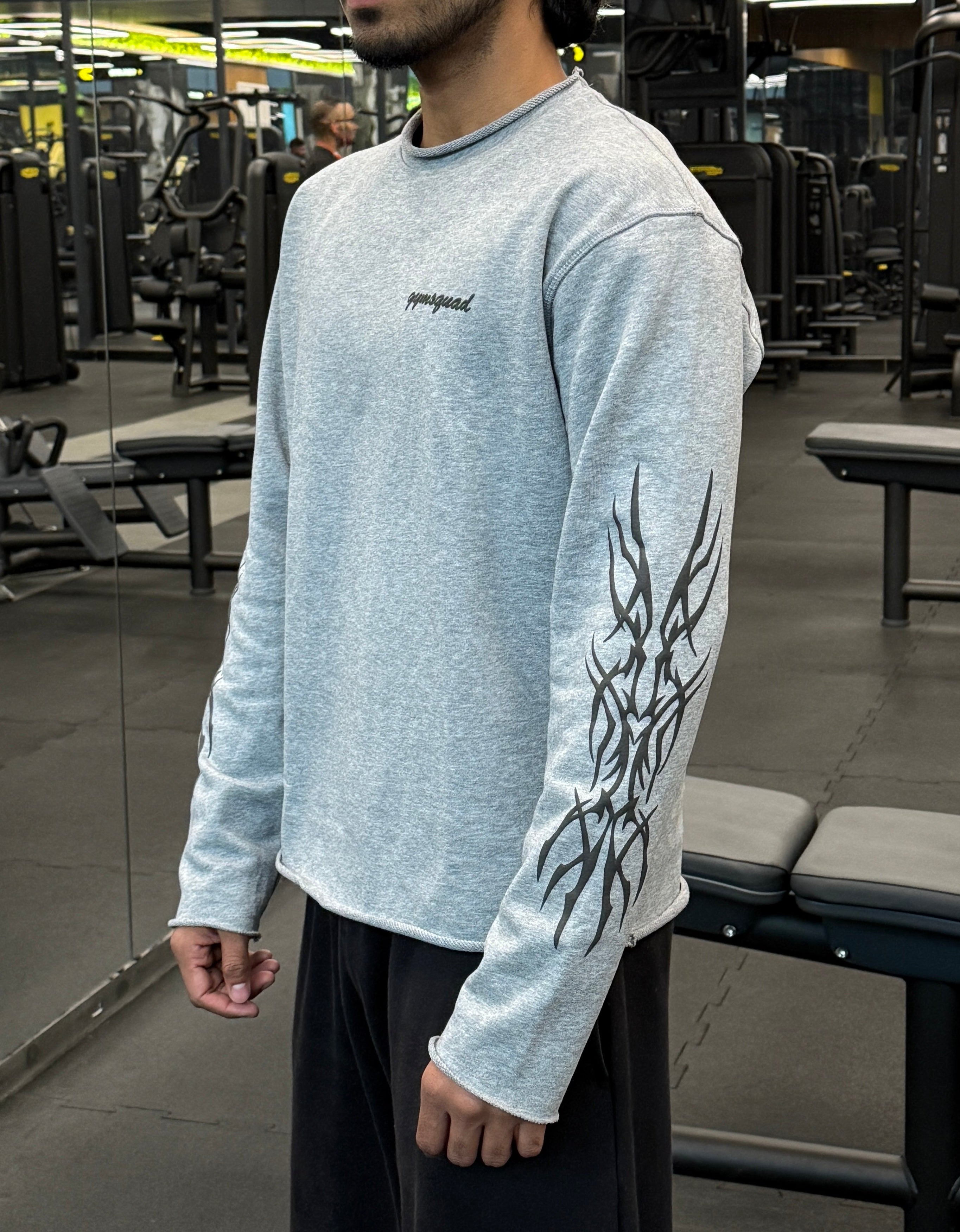 Inked BOXY-CROPED Longsleeves sweatshirt (Grey)